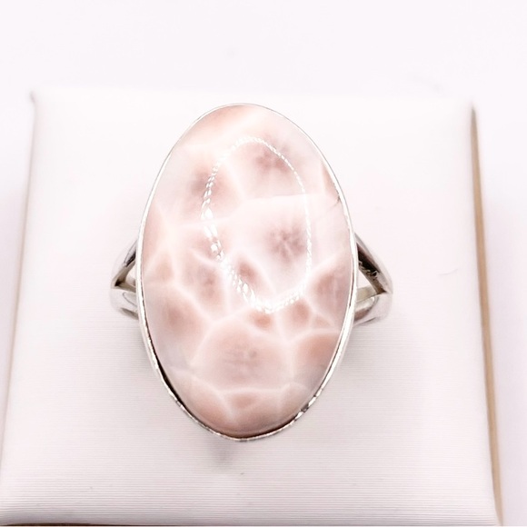 Size 6 Natrolite Pink Larimar 925 Sterling Silver Ring